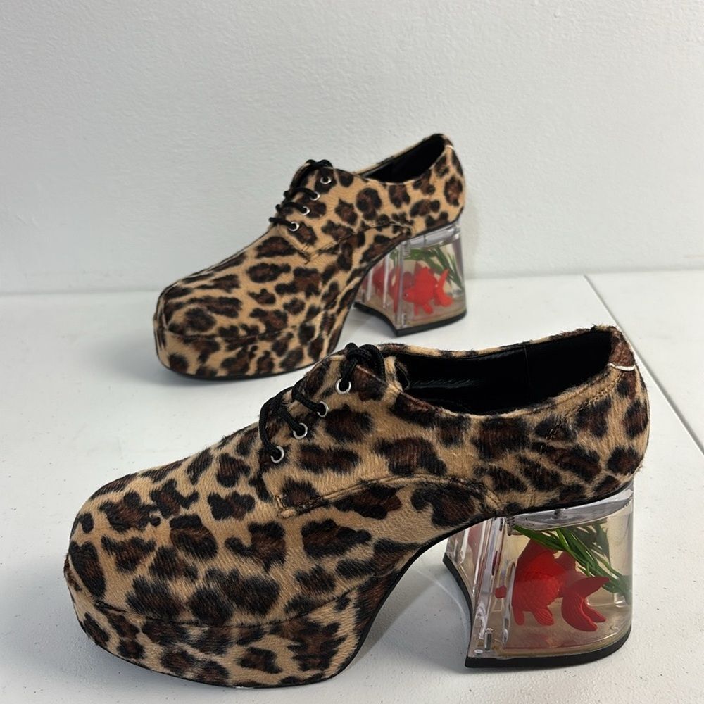 NWOT Funtasma Mens 9 Leopard‎ Platform Shoes Fish Bowl Pimp Disco 70s Costume